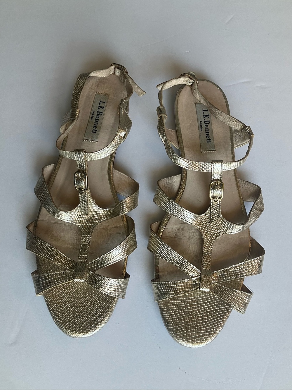 LK Bennett Champagne Strappy Bow Sandals Size 40